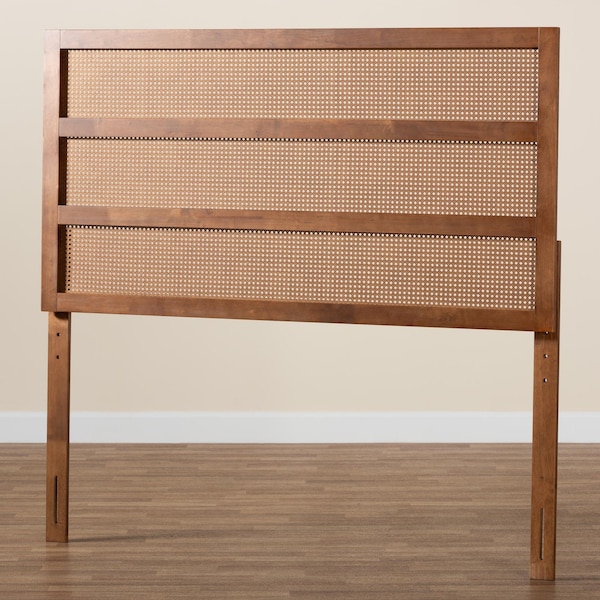 Baxton Studio Berne Mid-Century Modern Ash Walnut Finished Wood King Size Headboard with Rattan - 238-12659-ZORO