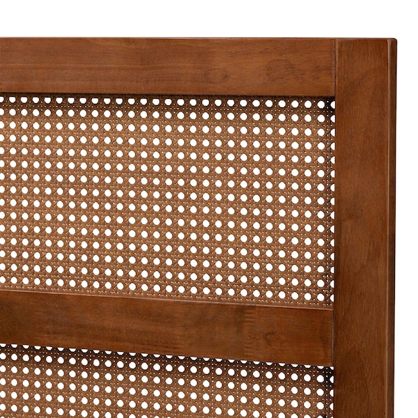 Baxton Studio Berne Mid-Century Modern Ash Walnut Finished Wood King Size Headboard with Rattan - 238-12659-ZORO