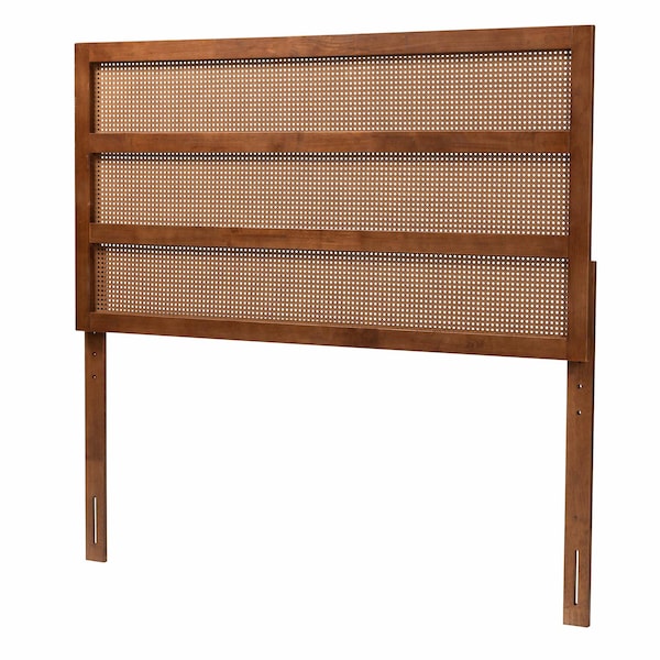 Baxton Studio Berne Mid-Century Modern Ash Walnut Finished Wood King Size Headboard with Rattan - 238-12659-ZORO