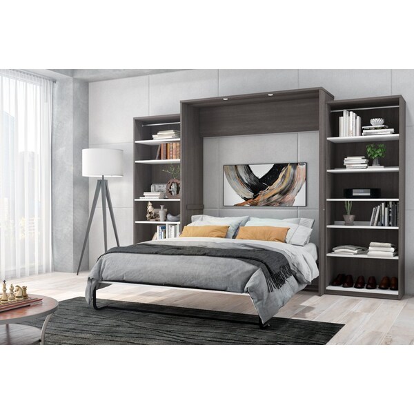 Bestar Cielo 119W Full Murphy Bed with 2 Shelving Units (118W), Bark Grey & White - 80894-47