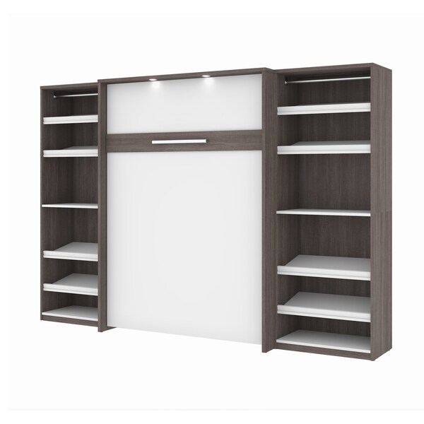 Bestar Cielo 119W Full Murphy Bed with 2 Shelving Units (118W), Bark Grey & White - 80894-47