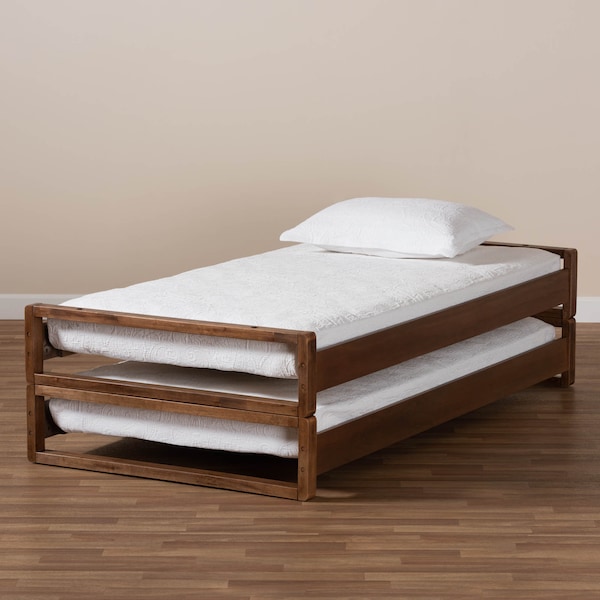 Baxton Studio Klara Walnut Finished Wood Expandable Twin Size to King Size Bed Frame - 168-10730