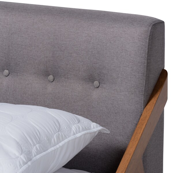 Baxton Studio Sante Mid-Century Grey Upholstered Wood Full Size Platform Bed - 156-9287