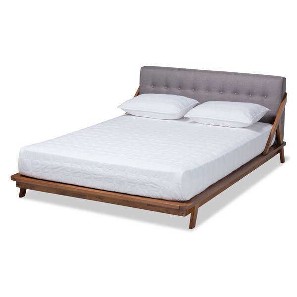 Baxton Studio Sante Mid-Century Grey Upholstered Wood Full Size Platform Bed - 156-9287