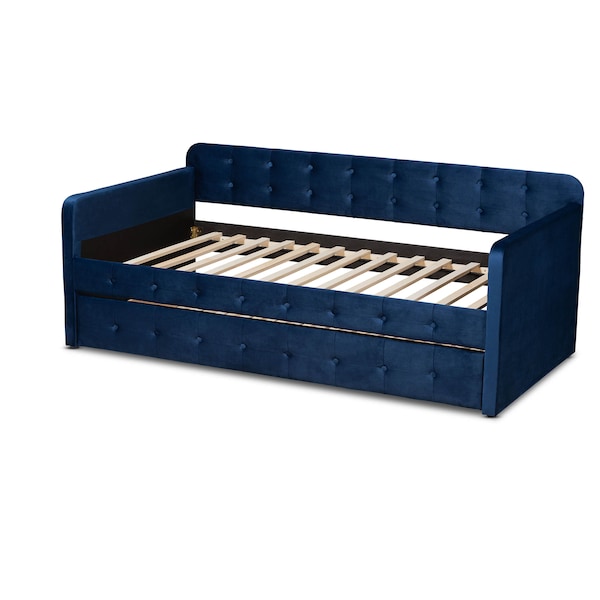 Baxton Studio Jona Blue Velvet and Button Tufted Twin Size Daybed with Trundle - 169-10844