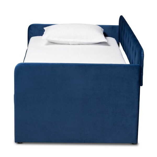 Baxton Studio Jona Blue Velvet and Button Tufted Twin Size Daybed with Trundle - 169-10844