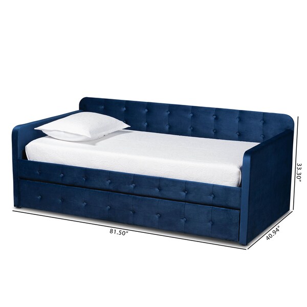 Baxton Studio Jona Blue Velvet and Button Tufted Twin Size Daybed with Trundle - 169-10844
