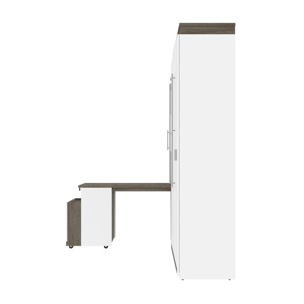 Bestar Orion Queen Murphy Bed and Shelving Unit with Fold-Out Desk (95W), White & Walnut Grey - 116875-000017