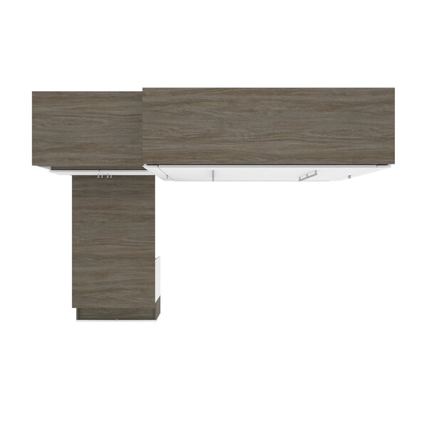 Bestar Orion Queen Murphy Bed and Shelving Unit with Fold-Out Desk (95W), White & Walnut Grey - 116875-000017