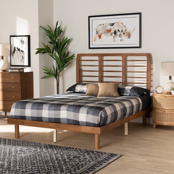 Baxton Studio Petra Mid-Century Modern Ash Walnut Finished Wood Full Size Platform Bed - 230-11147-11887-ZORO