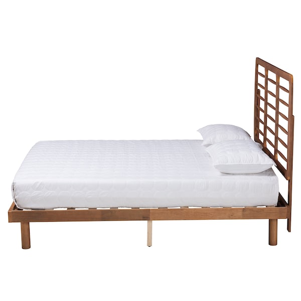 Baxton Studio Petra Mid-Century Modern Ash Walnut Finished Wood Full Size Platform Bed - 230-11147-11887-ZORO