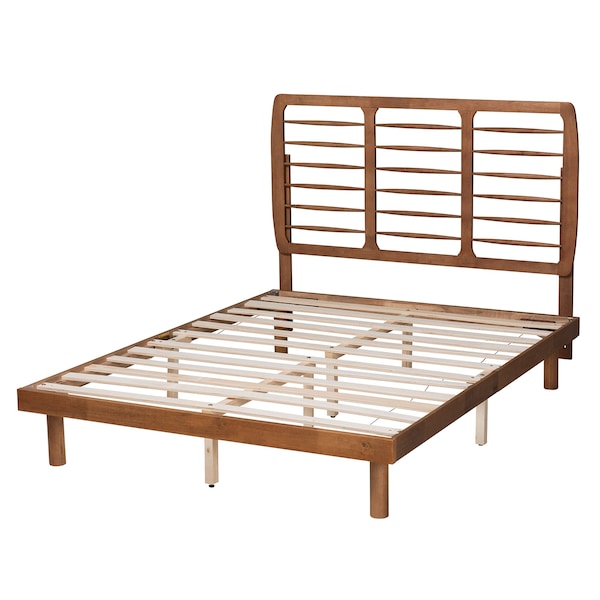 Baxton Studio Petra Mid-Century Modern Ash Walnut Finished Wood Full Size Platform Bed - 230-11147-11887-ZORO