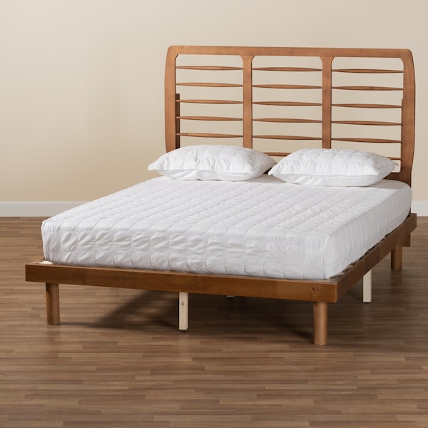 Baxton Studio Petra Mid-Century Modern Ash Walnut Finished Wood Full Size Platform Bed - 230-11147-11887-ZORO