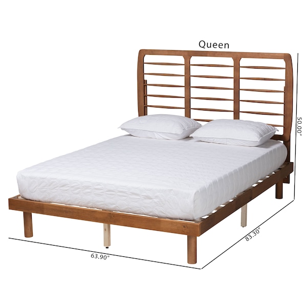 Baxton Studio Petra Mid-Century Modern Ash Walnut Finished Wood Full Size Platform Bed - 230-11147-11887-ZORO