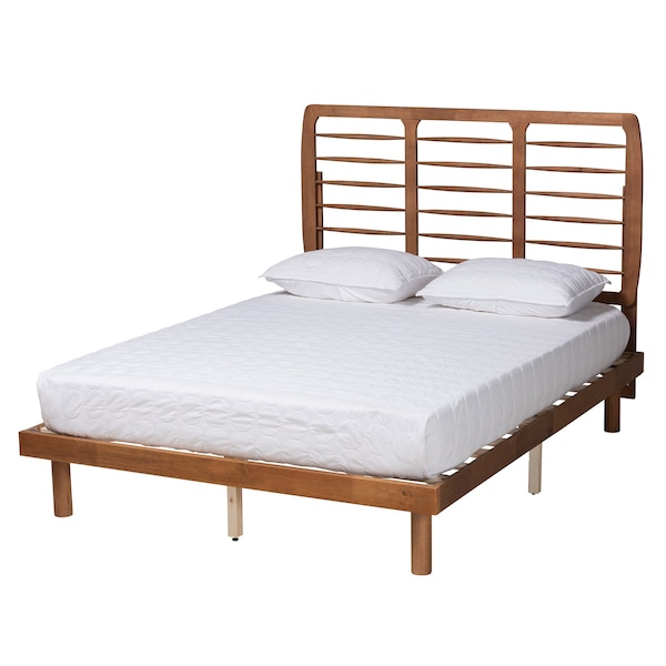 Baxton Studio Petra Mid-Century Modern Ash Walnut Finished Wood Full Size Platform Bed - 230-11147-11887-ZORO