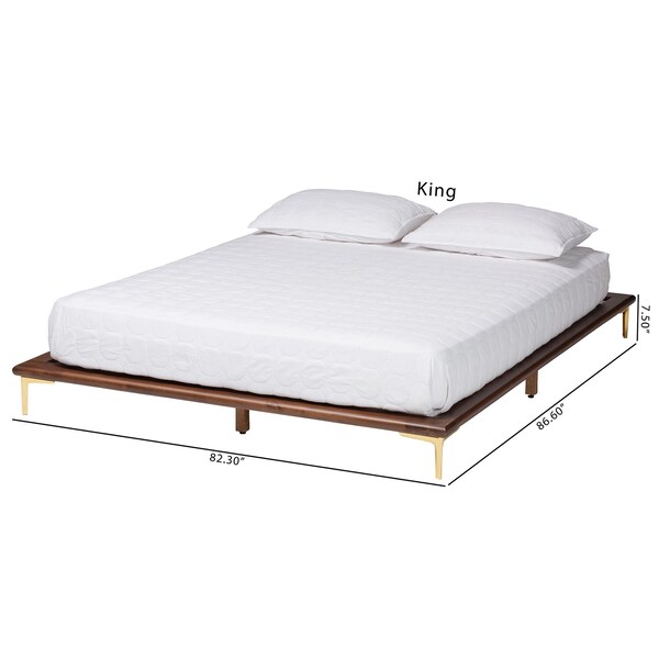 Baxton Studio Channary Mid-Century Modern Walnut Brown Finished Wood and Gold Metal King Size Bed Frame - 238-13266-ZORO