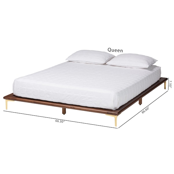 Baxton Studio Channary Mid-Century Modern Walnut Brown Finished Wood and Gold Metal King Size Bed Frame - 238-13266-ZORO