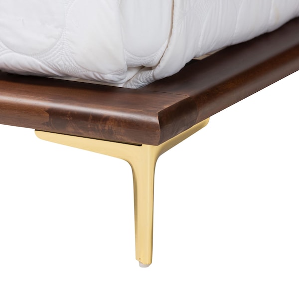 Baxton Studio Channary Mid-Century Modern Walnut Brown Finished Wood and Gold Metal King Size Bed Frame - 238-13266-ZORO