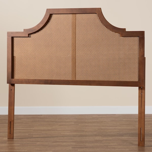 Baxton Studio Risha Mid-Century Modern Ash Walnut Finished Wood and Rattan King Size Headboard - 237-12649-ZORO