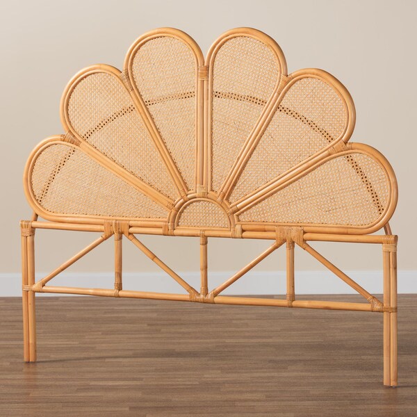 Bali & Pari Flower Modern Bohemian Honey Rattan Queen Size Standalone Headboard - 243-13584-ZORO