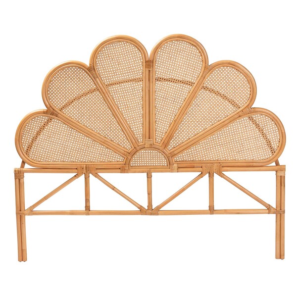 Bali & Pari Flower Modern Bohemian Honey Rattan Queen Size Standalone Headboard - 243-13584-ZORO