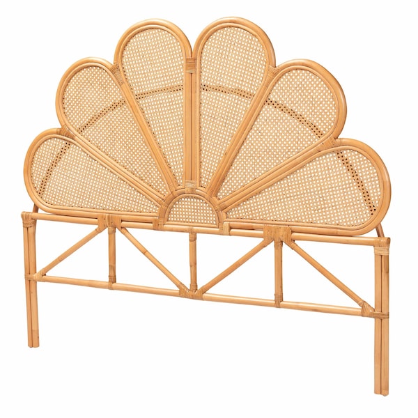 Bali & Pari Flower Modern Bohemian Honey Rattan Queen Size Standalone Headboard - 243-13584-ZORO