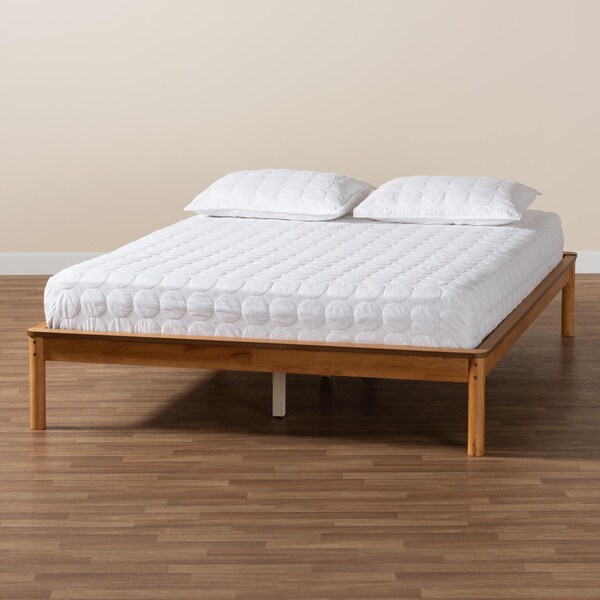 Baxton Studio Efren Mid-Century Modern Honey Oak Finished Wood Full Size Bed Frame - 236-12784-ZORO