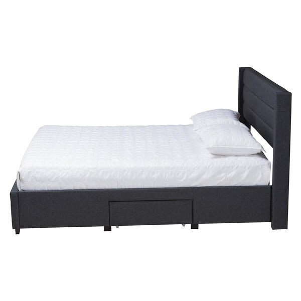 Baxton Studio Braylon Transitional Charcoal Grey Fabric and Dark Brown Finished Wood 3-Drawer Platform Bed-Queen - 232-13079-ZORO