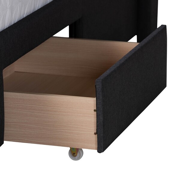 Baxton Studio Braylon Transitional Charcoal Grey Fabric and Dark Brown Finished Wood 3-Drawer Platform Bed-Queen - 232-13079-ZORO