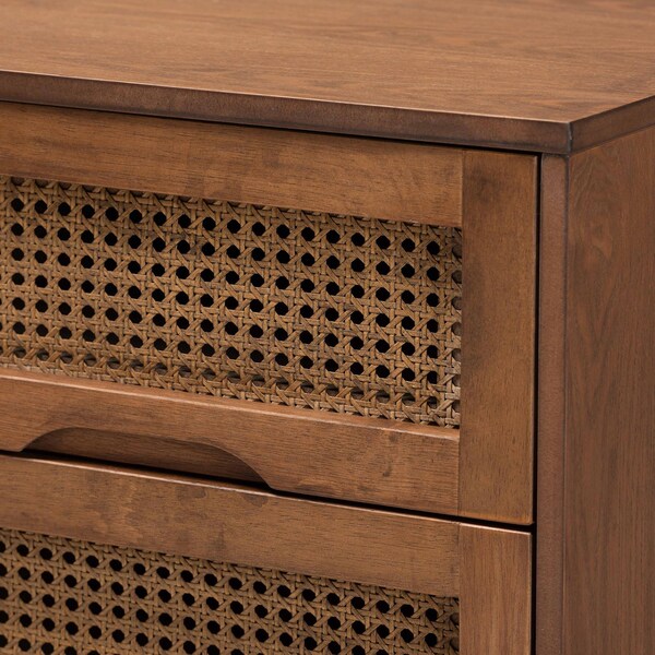 Baxton Studio Asami Mid-Century Modern Walnut Brown Finished Wood and Woven Rattan Queen Size 3-Piece Bedroom Set - 242-11117-9408-11298-11298-ZORO