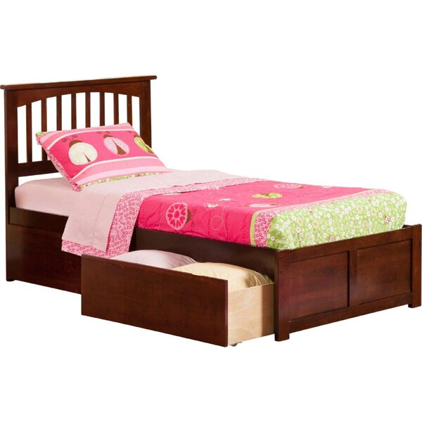 Atlantic Furniture Mission Flat Panel Foot Board with Urban Bed Drawers, Antique Walnut - Twin Extra Large - AR8712114