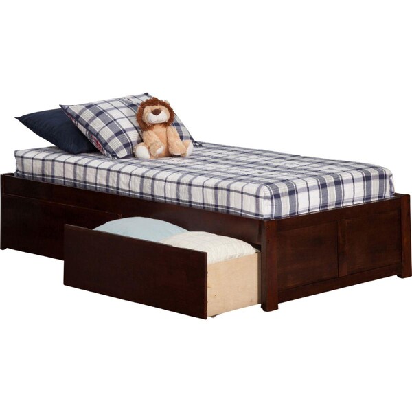 Atlantic Furniture Concord Flat Panel Foot Board with Urban Bed Drawers, Antique Walnut - Twin Extra Large - AR8012114