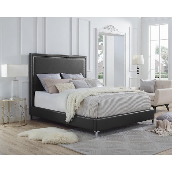 Posh Living Posh Living Tristan PU Leather Nailhead Trim Platform Bed Queen Size - Black - BD34-01BKQ-UE