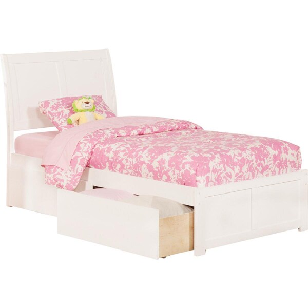 Atlantic Furniture Portland Flat Panel Foot Board with Urban Bed Drawers, White - Twin Extra Large - AR8912112