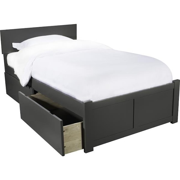 Atlantic Furniture Atlantic Furniture AR8122119 Orlando Twin Platform Bed with Flat Panel Foot Board & 2 Urban Bed Drawers - Grey - AR8122119