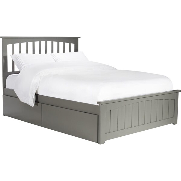 Atlantic Furniture Mission Full Platform Bed with Matching Foot Board with 2 Urban Bed Drawers - Grey - AR8736119