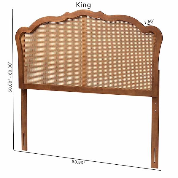 Baxton Studio Leandra Classic and Traditional Ash Walnut Finished Wood King Size Headboard with Rattan - 238-12667-ZORO