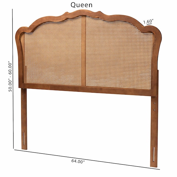 Baxton Studio Leandra Classic and Traditional Ash Walnut Finished Wood King Size Headboard with Rattan - 238-12667-ZORO