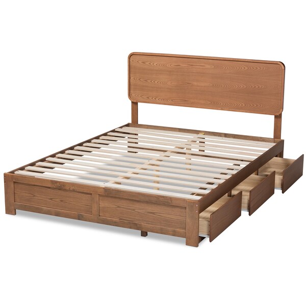 Baxton Studio Eleni Modern Ash Walnut Brown Finished Wood Queen Size 3-Drawer Storage Bed - 175-9429-9621-ZORO