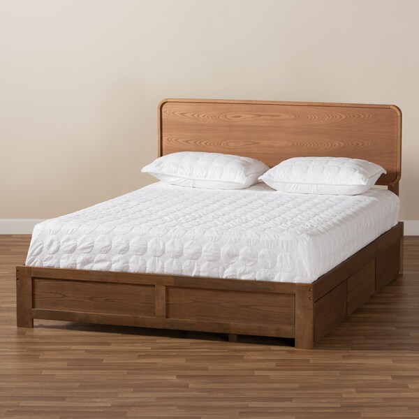 Baxton Studio Eleni Modern Ash Walnut Brown Finished Wood Queen Size 3-Drawer Storage Bed - 175-9429-9621-ZORO