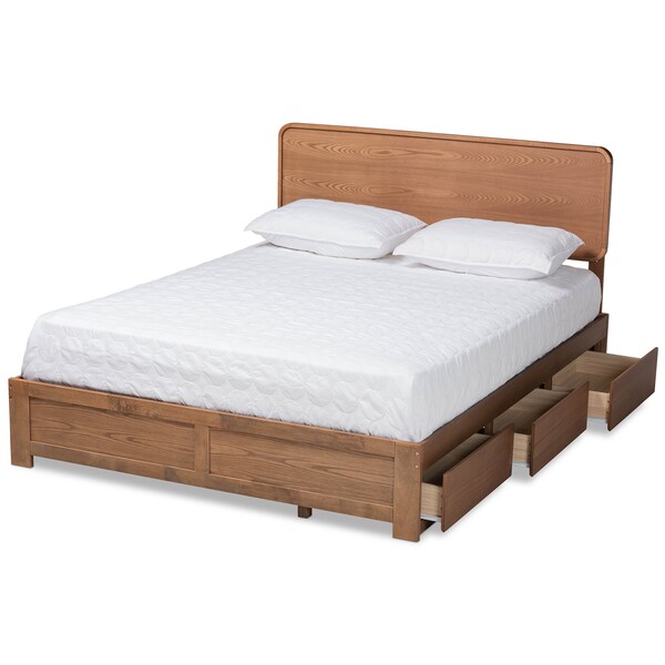 Baxton Studio Eleni Modern Ash Walnut Brown Finished Wood Queen Size 3-Drawer Storage Bed - 175-9429-9621-ZORO