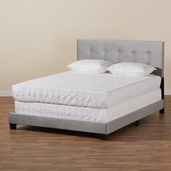 Baxton Studio Caprice Modern and Contemporary Glam Grey Velvet Fabric Full Size Panel Bed - 183-11260-ZORO