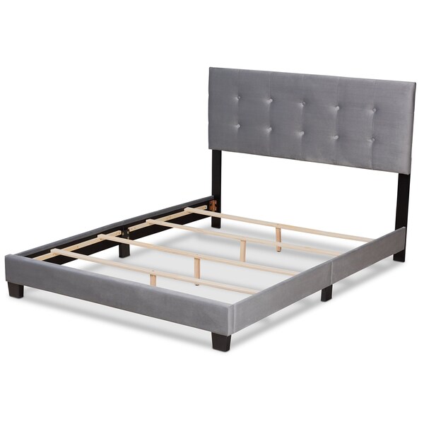 Baxton Studio Caprice Modern and Contemporary Glam Grey Velvet Fabric Full Size Panel Bed - 183-11260-ZORO