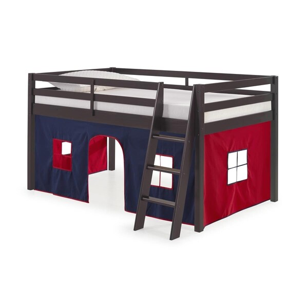 Kd Cama De Bebe Roxy Twin Wood Junior Loft Bed with Espresso with Blue & Red Bottom Tent - KD3236260