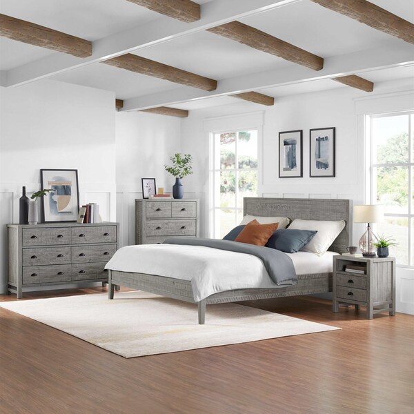 Alaterre Furniture Arden 4-Piece Wood Bedroom Set w/King Bed, 2-Drwr Nightstand, 5-Drwr Chest, 6-Drwr Dresser, Gray - ANAN01344032