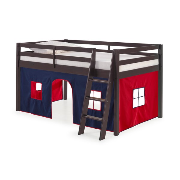 Alaterre Furniture Roxy Twin Wood Junior Loft Bed with Espresso with Blue and Red Bottom Tent - AJRX10P0ATBRE