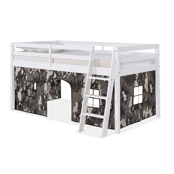 Alaterre Furniture Roxy Twin Wood Junior Loft Bed with White with Gray Camo Tent - AJRX10WHATCGY