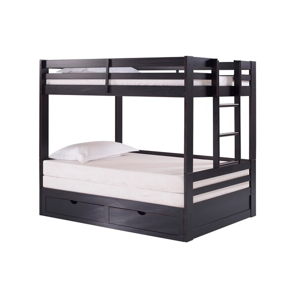 Alaterre Furniture Jasper Twin to King Extending Day Bed with Bunk Bed and Storage Drawers, Espresso - AJJP00P0