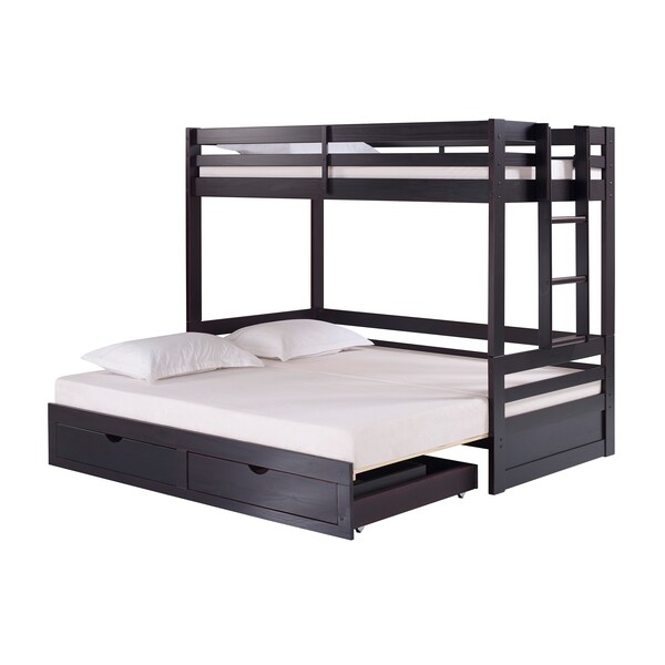Alaterre Furniture Jasper Twin to King Extending Day Bed with Bunk Bed and Storage Drawers, Espresso - AJJP00P0