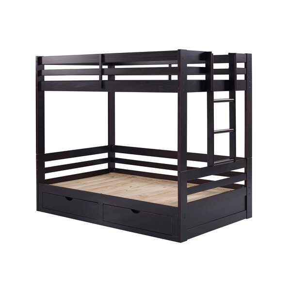 Alaterre Furniture Jasper Twin to King Extending Day Bed with Bunk Bed and Storage Drawers, Espresso - AJJP00P0
